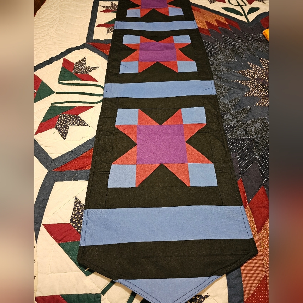 Handmade Quilted Table Runner with Star Pattern